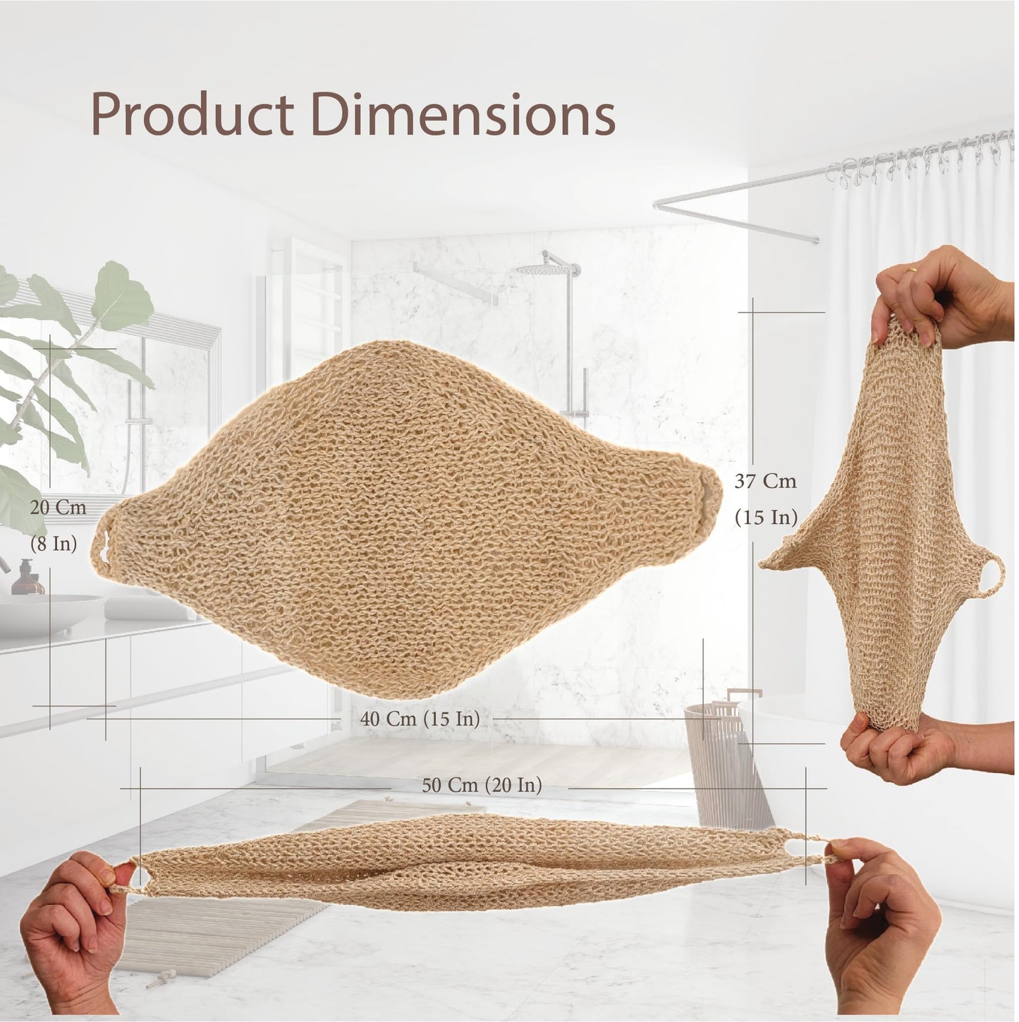 Natural Loofah Exfoliating Body Scrubber, Handmade Durable Wash Cloth, Back Scrubber with Handles for Bath and Shower, Deep Clean, Skin Care, Kurdish Loofah, Bath Accessories