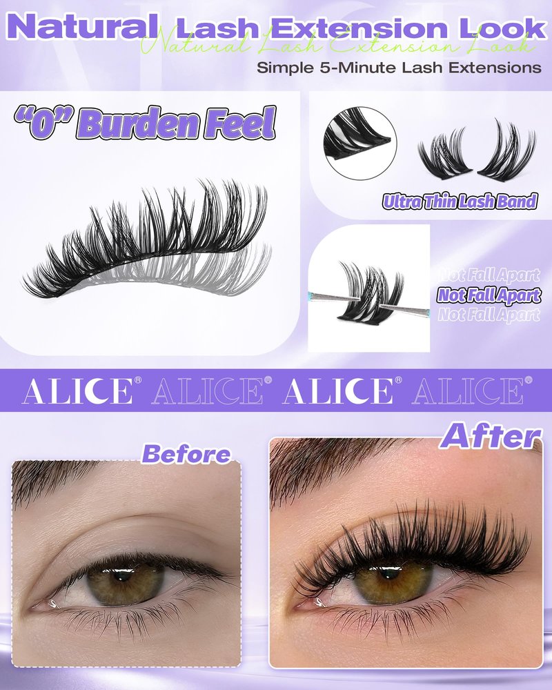 ALICE Flaunt Lash Clusters Wispy Eyelash Clusters 8-16mm Thin Band Cluster Eyelash Extensions DIY Salon Individual Lashes 168pcs Natural Volume Lash Extensions
