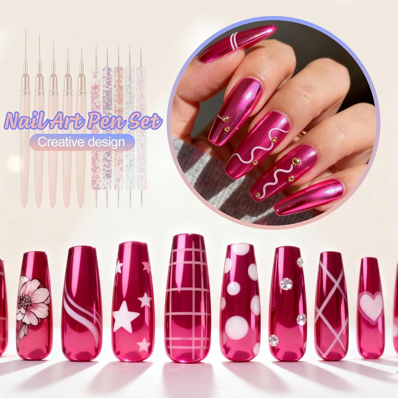 Nail Art Pens & Brushes Set - 11PCS Black Dotting Tools for Fine Drawing | UV Gel Polish Design Sizes 5/8/12/20/25mm