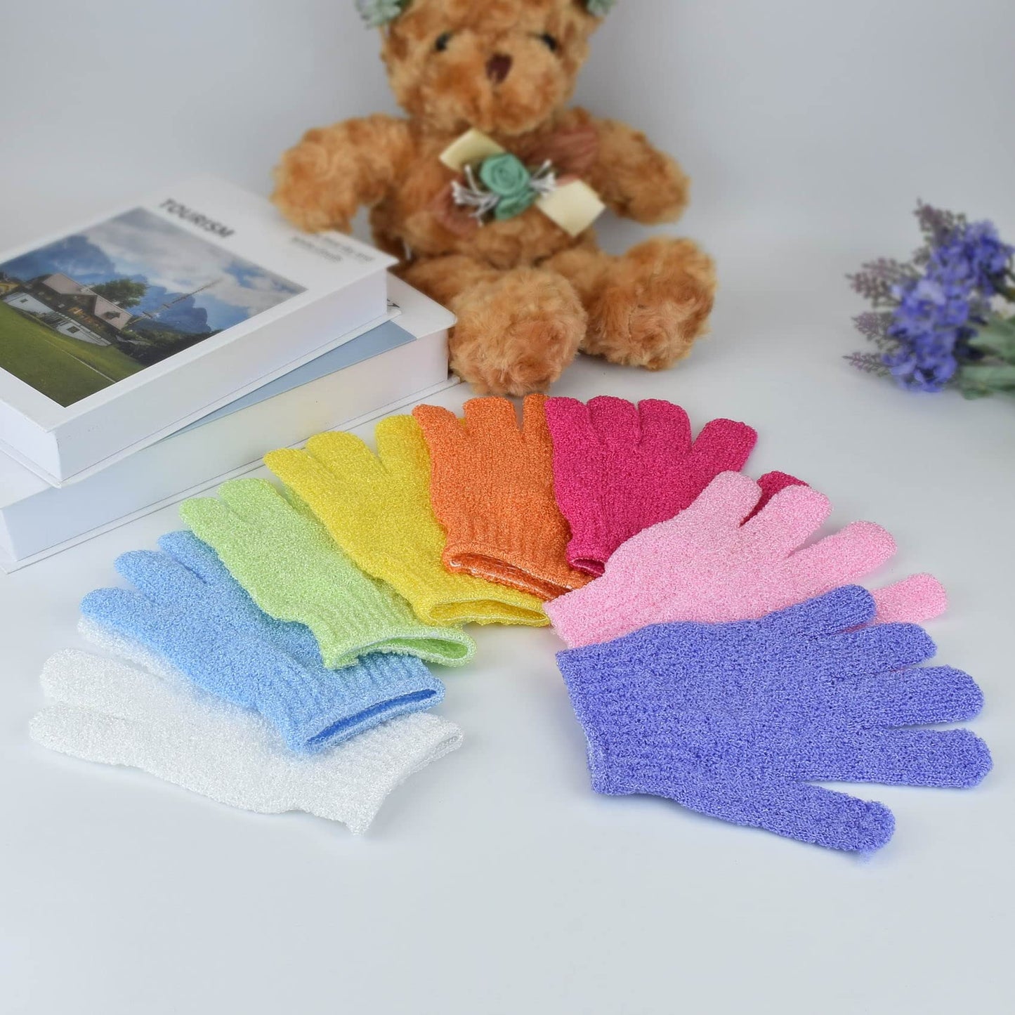 2 Pcs Shower Gloves, Exfoliating Gloves, Exfoliating Mitt, Exfoliating Body Scrub, Loofah Bath Gloves for Men, Women (Pink, 2)