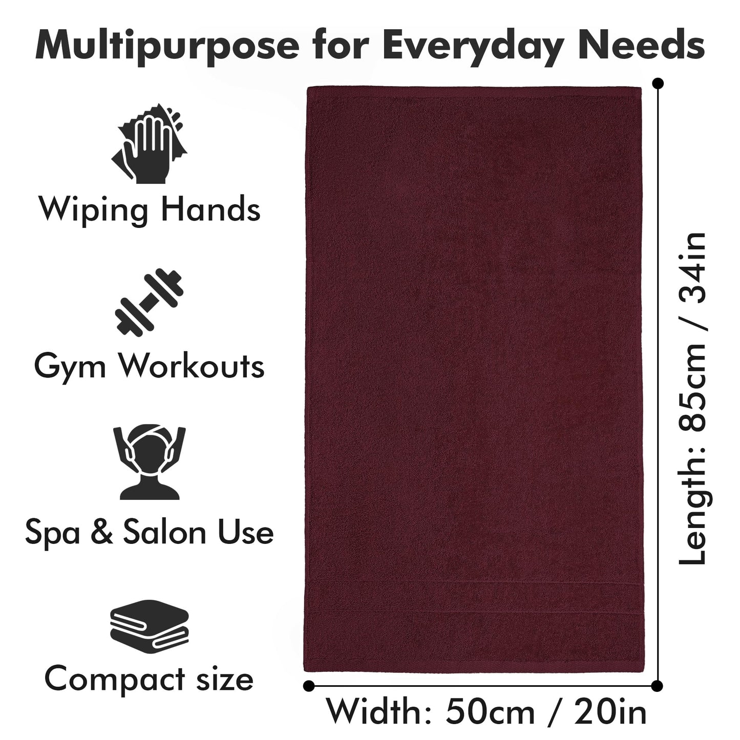 Novo Home 100% Ring Spun Cotton Hand Towels for Bathroom – 550 GSM Soft & Absorbent Towel Set– Pack of 6 Small Towel (34x20in) – Quick Dry Luxury Cotton Hand Towels – Burgundy