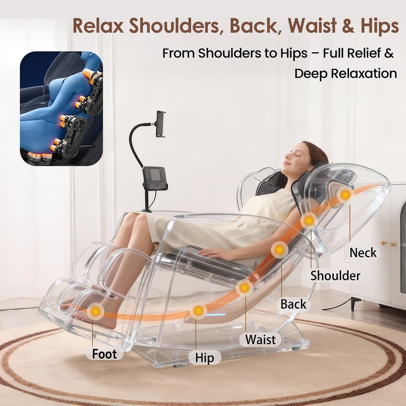 Luxury 3D Zero Gravity Full-Body Shiatsu Massage Chair with 10-Node Rollers,20 Airbags,Waist & Leg Heating, Bluetooth Audio, and Extendable Footrest - Home Relaxation Recliner (Carbon Black)