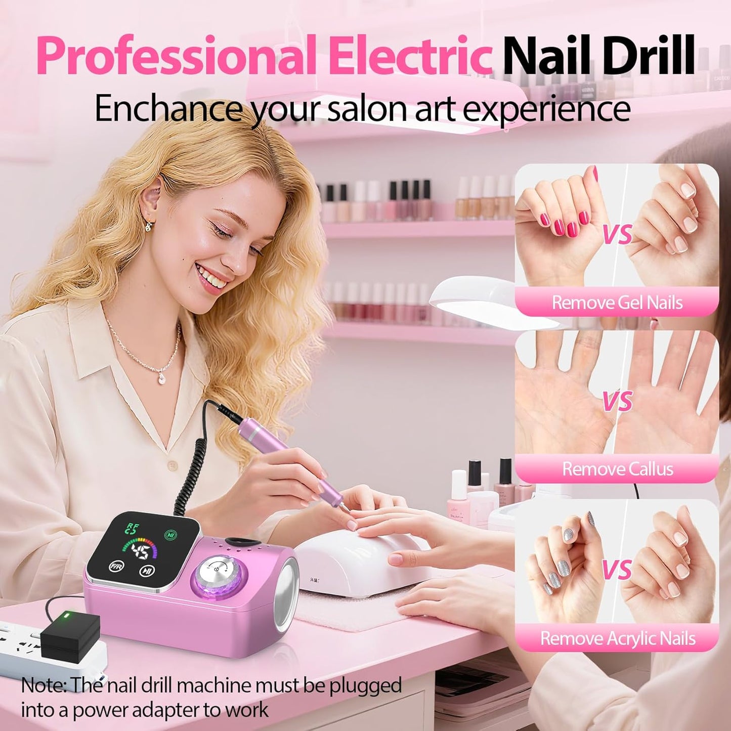 Skiennix Professional Electric Nail Drill E-File Machine - 45,000 RPM, Low Noise & LED Display for Acrylic Gel Nails