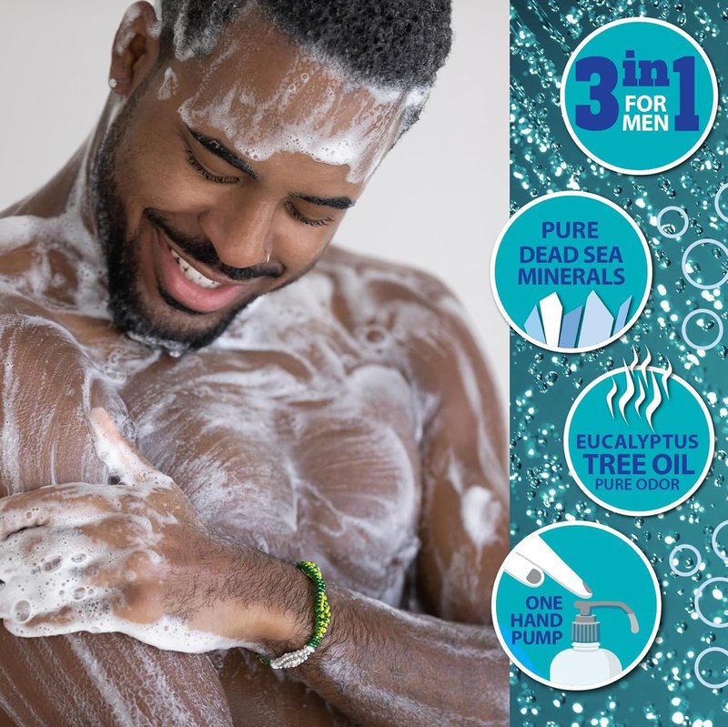 Dead Sea Collection Eucalyptus Mint Men’s Body Wash – 3 in 1 Body Wash for Men for Hair, Face & Body – Moisturizing Shower Gel with Dead Sea Minerals – Pack of 2 (33.8 fl oz each)
