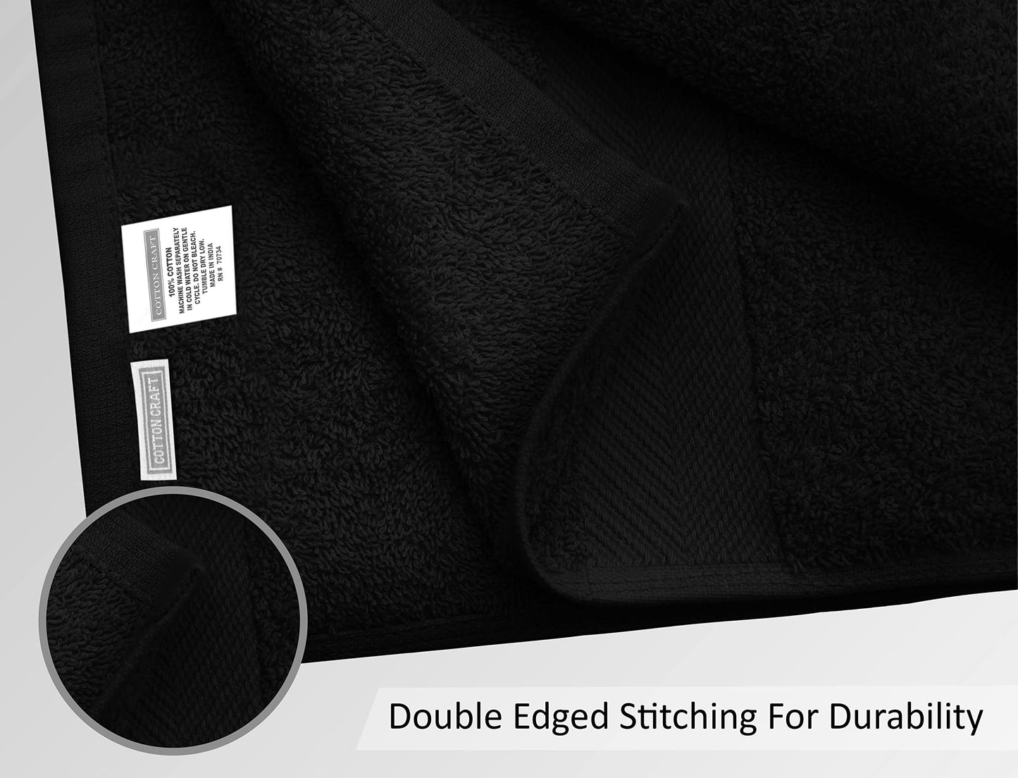 COTTON CRAFT Simplicity Hand Towels -14 Pack - 16x28-100% Cotton Face Towels - Lightweight Absorbent Soft Easy Care Quick Dry Everyday Luxury Hotel Spa Gym Shower Beach Pool Camp Travel Dorm - Black