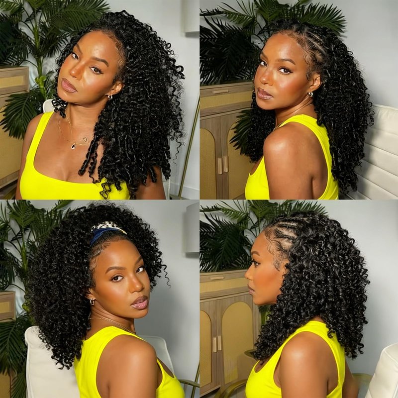 Maytune Deep Wave Half Wig Human Hair 3 In 1 Seamless Flip Over Curly Half Wigs for Black Women Wear and Go Beginner Friendly Human Hair Drawstring Headband Wig for Women 26 Inch