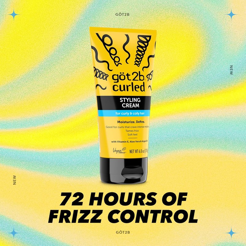 Got2B Curled Styling Cream - 6 Fl Oz Curl Defining & Moisturizing Formula for Coily & Curly Hair | Frizz Control with Vitamin E, Aloe Vera & Argan Oil