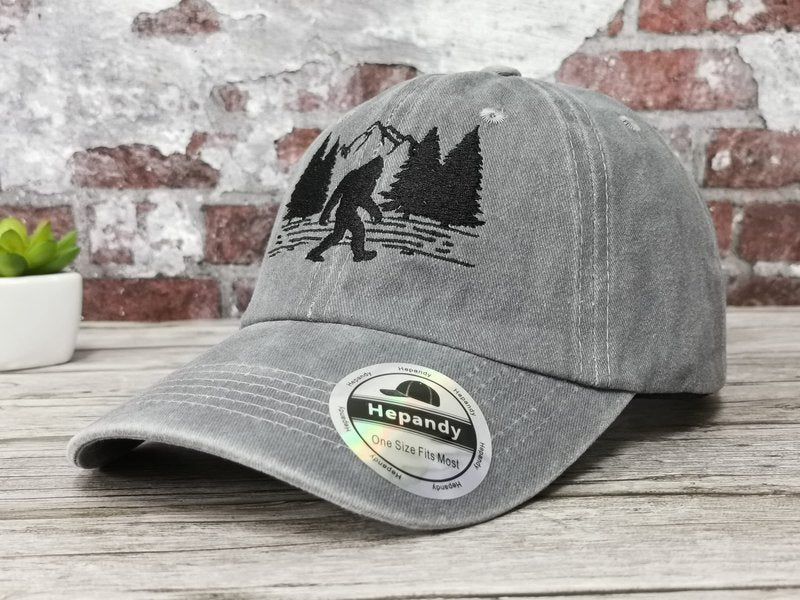 Hepandy Embroidered Big Foot Hat, Embroidered Baseball Cap for Women Men, Gifts for Father Day, Washed Grey Outdoor Adjustable Dad Hat