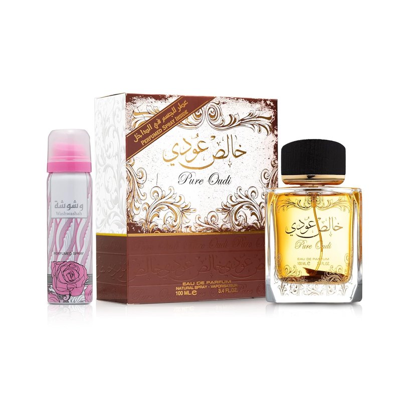 Lattafa Perfumes Pure Oudi 2-Piece Set - Unisex Eau de Parfum Spray (3.4 Oz) & Body Spray (1.7 Oz)