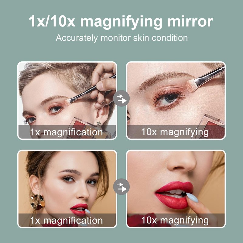 10X Magnifying Clip on Makeup Mirror Gooseneck, 6.5" Vanity Mirror with Light, 2000mAh USB Recharge 360° Rotating,Clip On Gooseneck Magnifying Vanity Mirror with Light,Travel Makeup Mirror (White 10X)