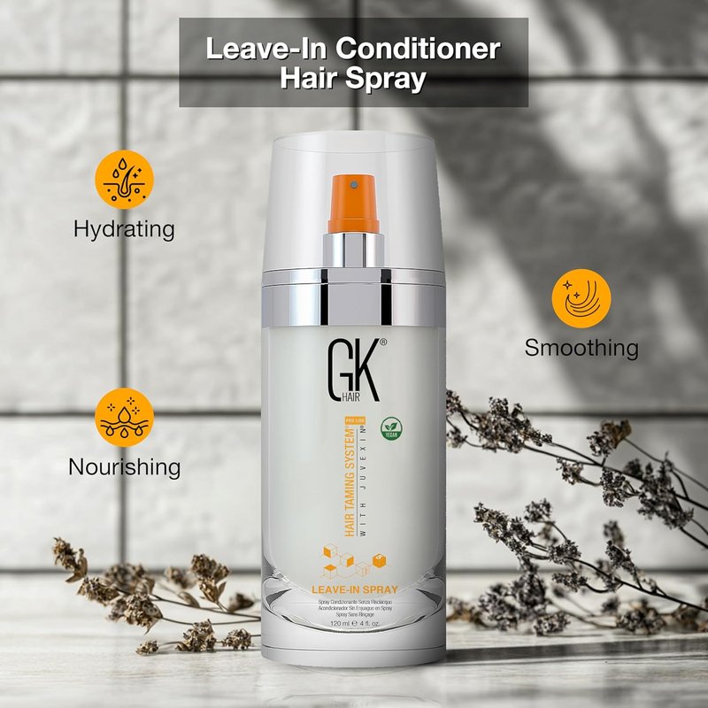 GK HAIR Vegan Leave-In Conditioner Spray - Lightweight Frizz Control & Heat Protectant for All Hair Types, 120ml