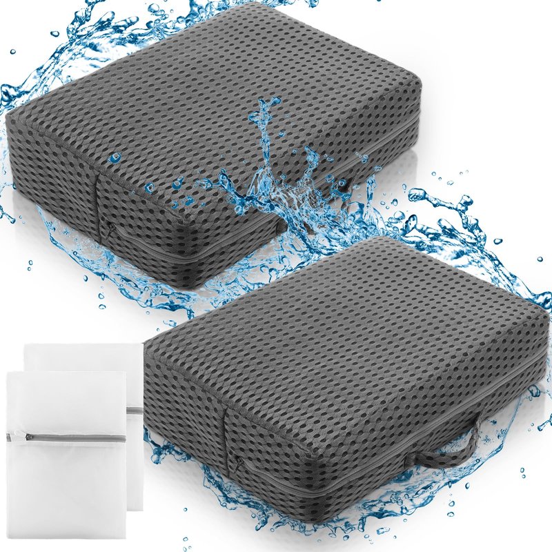 Threehoney 2 Pcs Hot Tub Booster Seat for Adults, 5 Inch 4D Mesh Spa Bathtub Booster Cushion with Suction Cups Micro Dot Quick Dry Non Slip Bottom Mat Tub Accessories for Indoor Outdoor(Grey)