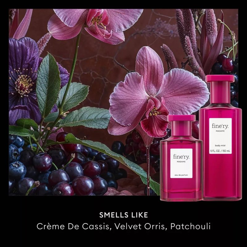 Fine'ry Fruity Floral Elegant Madame Hair + Body Fragrance Mist Spray for Women with Crème de Cassis, Velvet Orris & Patchouli, Long-Lasting, Vegan & Cruelty-Free, Girls Gift for Her (5 Fl Oz)