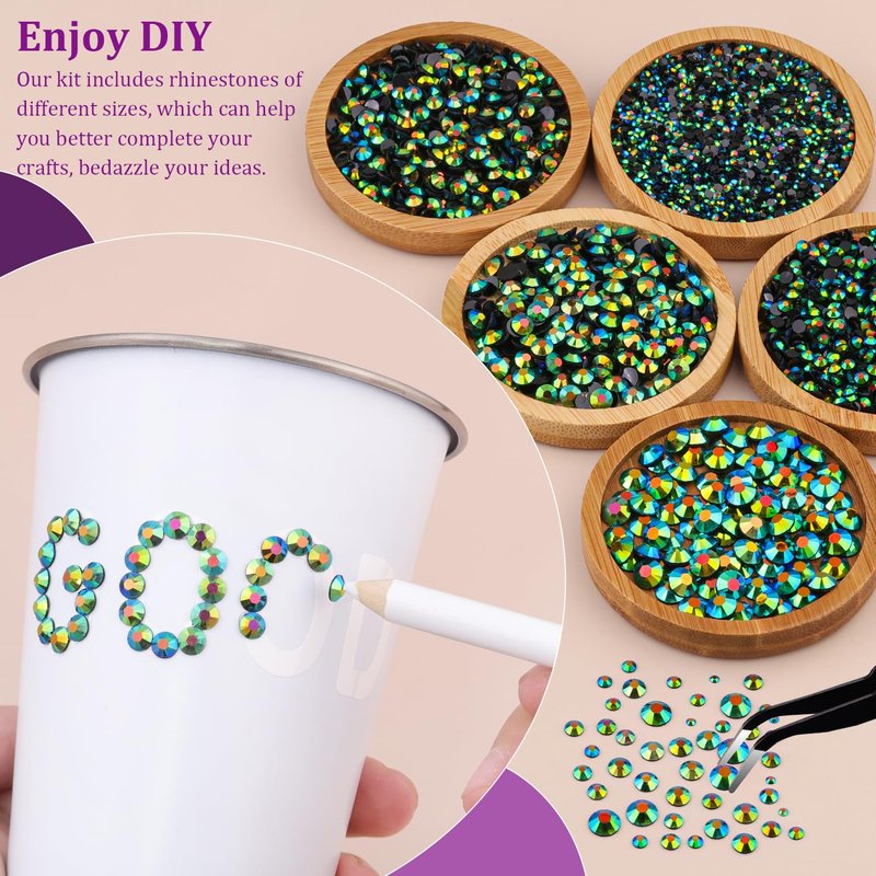 Resin Jelly Rhinestones for Crafting with B7000 Jewelry Glue, 1 Box Emerald Black Flatback Crystal with 3Pcs 10ml Glue, Bedazzling Non Hotfix Gems for DIY Tumblers Clothing Shoes Manicure