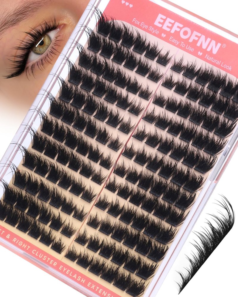 Fox Eye Lash Clusters Volume Cluster Eyelash Extensions Wispy Lashes Clusters Cat Eye Eyelash Clusters 10-18mm Spikes Individual Lashes Spiky LC Curl Lash extensions DIY at Home by Eefofnn