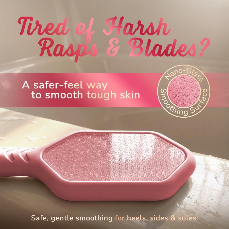 SILKLE Nano Glass Foot File - Silicone Foot Callus Remover for Feet and Cracked Heels - Heel Scraper for Dead Skin - Ergonomic Foot Scrubber & Exfoliator for Shower with Non-Slip Grip - Pink