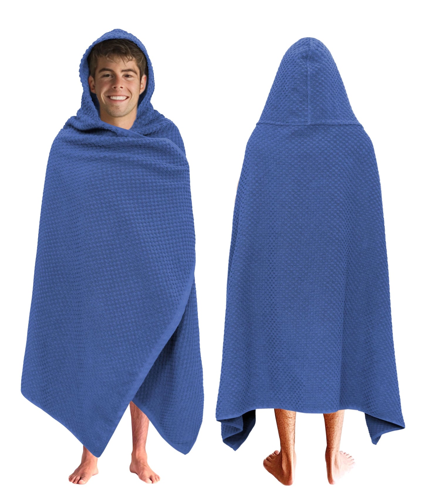 COTTON CRAFT Hooded Bath Towel – Oversized 35 x 70 Waffle Weave Towel with Hood for Adults - 100% Ringspun Cotton Pool Bath Sheet Wrap with Hood - Soft Super Absorbent Quick Dry – 450 GSM – Blue