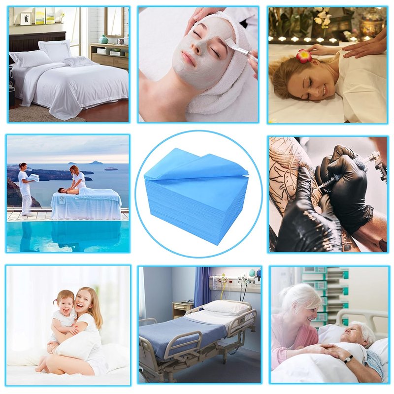 Disposable Bed Sheets for Massage Tables - Waterproof Soft Non-Woven Fabric | 31" x 71" Blue, 50 PCS
