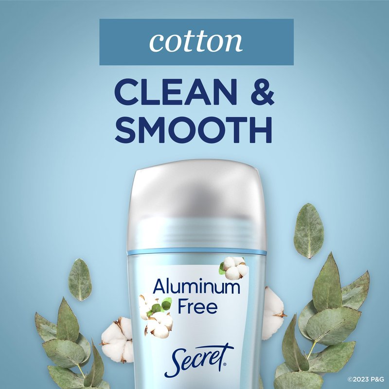 Secret Aluminum Free Deodorant for Women, 48hr Odor Protection, Free of Parabens Dyes Talc & Baking Soda, PH Balancing Minerals, Dry Solid, Cotton Scent, 2.4 oz (Pack of 12)