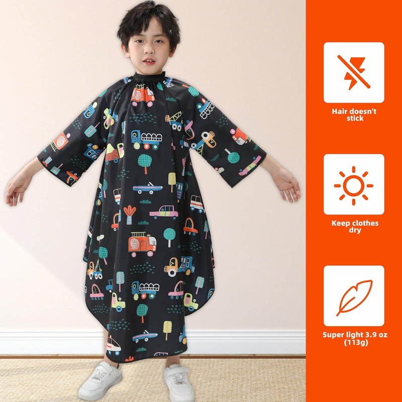 PERFEHAIR Kids Haircut Cape - Cute Cars Print, Adjustable Neck Collar, Comfortable for Home or Salon Use