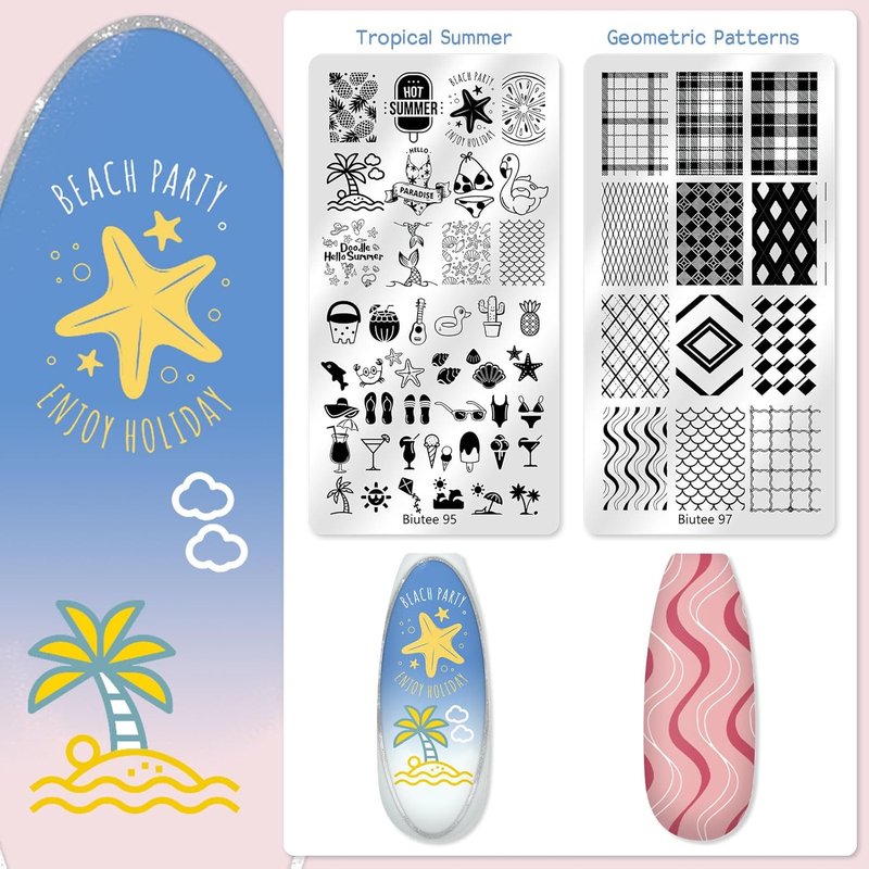 Biutee Nail Stamping Kit - 16 Pcs Nail Art Plates with Silicone Stamper & Scraper | Holiday Designs