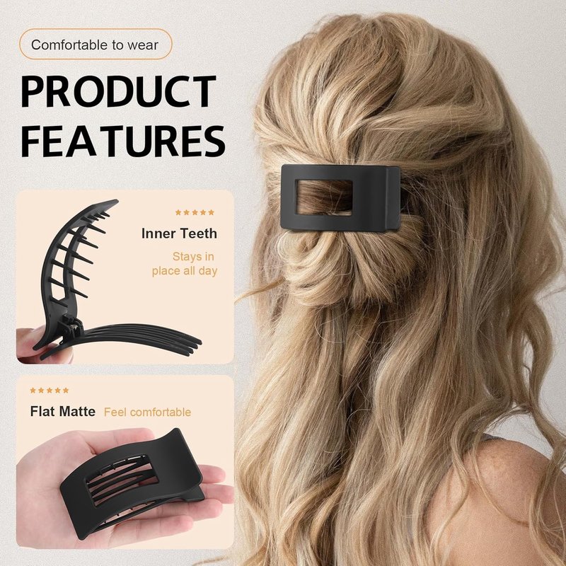 Skiennix 8 Pack Flat Claw Clips - Matte No Slip Hair Clips for Thick & Thin Hair, Large Strong Hold
