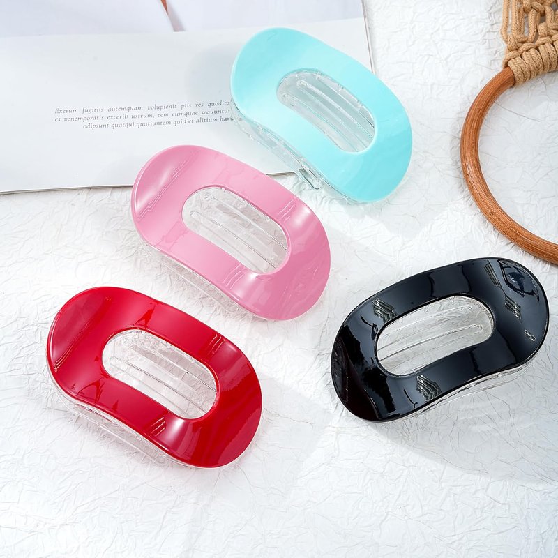 Flat Hair Clips for Women - 4PCS Non-Slip Acrylic Claw Clips | Pink, Green, Red, Black