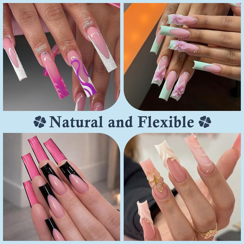 Luckyfairy XXL Extra Long Square Nail Tips - 120 Pcs in 12 Sizes | Clear Acrylic Press-On Nails for DIY Nail Art