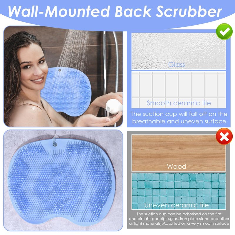 Guduling Foot Scrubber Shower,Silicone Shower Feet Scrubber Mat with Non-Slip Suction Cups,Exfoliating Bath Wash Pad,Foot and Back Scrubbers for Showers Floor,Blue