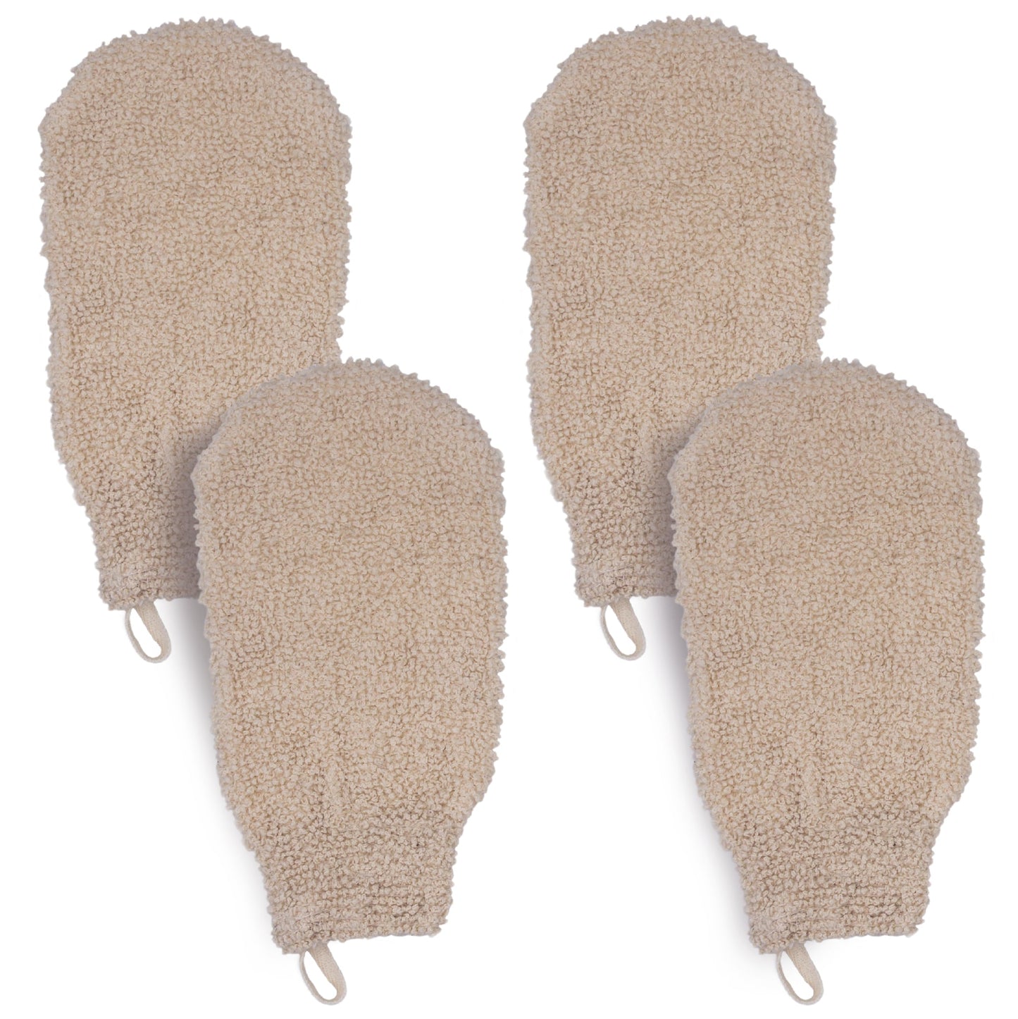 Bleu Bath (4 Pack) Natural Exfoliating Cotton Bath Mitt Shower Gloves Loofah Washcloth Sponge Machine Washable Body Scrubber (Gentle Ramie)