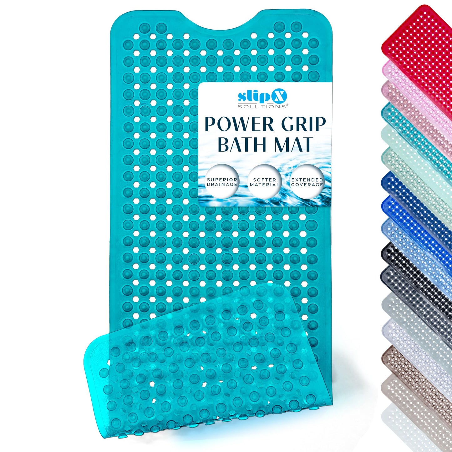 SlipX Solutions Power Grip 39x16 Bathtub & Shower Mat | Premium Non-Slip Bath Safety | Clear Aqua