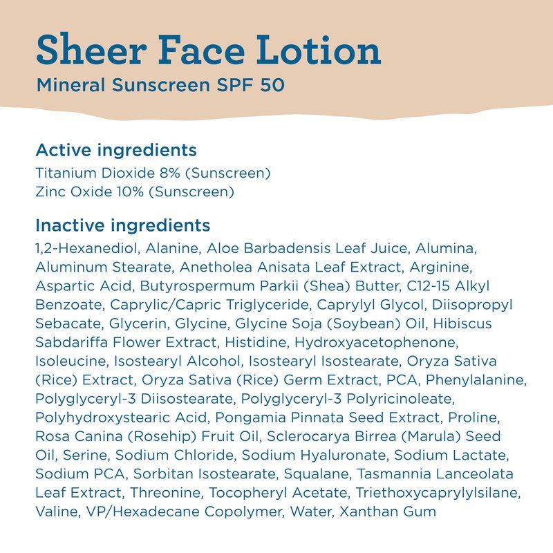 Blue Lizard Sheer Face Mineral SPF 50 Sunscreen Lotion, 100% Mineral Formula, Blue Light Protection, Lightweight, No White Cast, Nourishes and Hydrates, Paraben-Free, Fragrance-Free, 1.7 fl oz