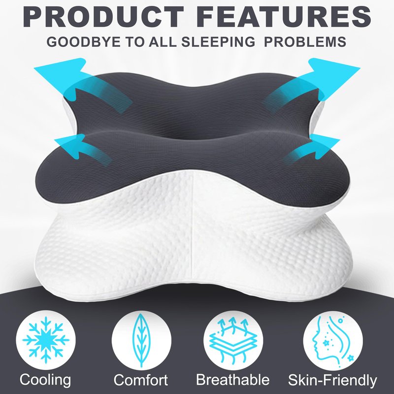 Cervical Neck Pillow for Pain Relief, Ergonomic Neck Pillow for Sleeping, Contour Orthopedic Side Sleeper Pillow for Back Stomach Sleepers Bed Pillow with Pillowcase (Pack of 1)