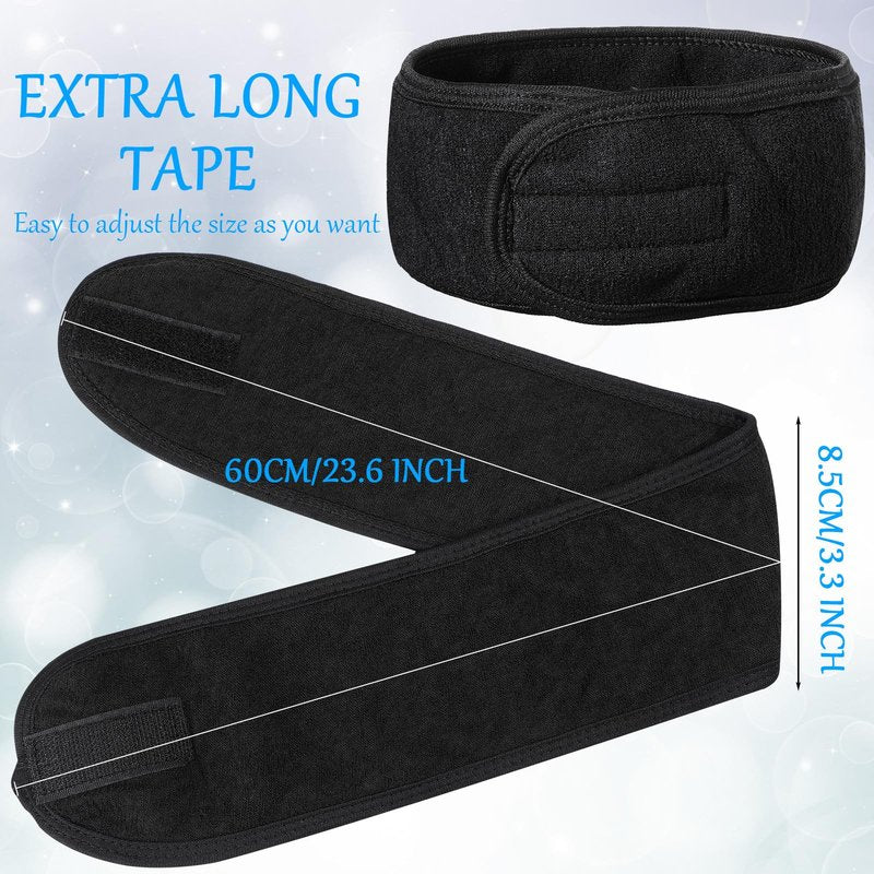 Hoteam 30 Pack Spa Headband Facial Esthetician Hair Wrap for Women Adjustable Makeup Sports Shower Stretch Towel with Tape(Black)