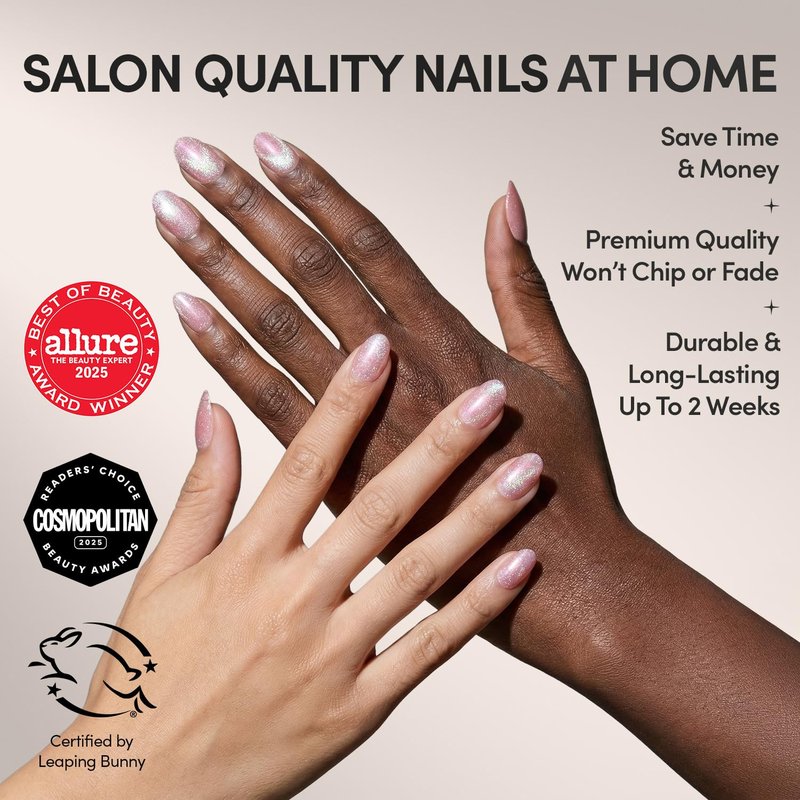 Glamnetic Press On Nails - Guava Drop | Short Oval Fake Nails in Orange-Pink Velvet with Glazed Finish, Salon Quality | 15 Sizes - 30 Nail Kit with Glue