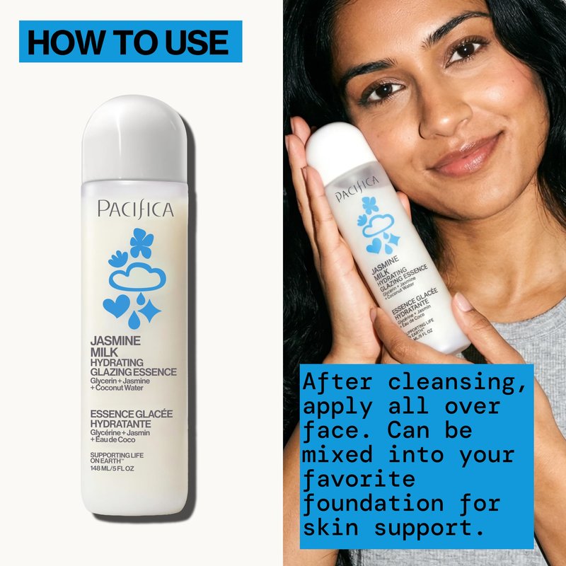 Pacifica Hydrating Glazing Facial Essence with Jasmine Squalane and Polyglutamic Acid - Milky Glass Skin Essence for Dry Skin - Deep Hydration Moisture Lock - Clean Vegan Cruelty-Free - 5 Fl Oz