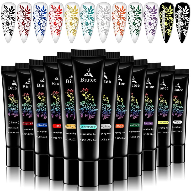 SEISSO Stamping Nail Polish Gels - 12 Colors UV Soak Off Gel for DIY Nail Art | 0.25 Fl Oz