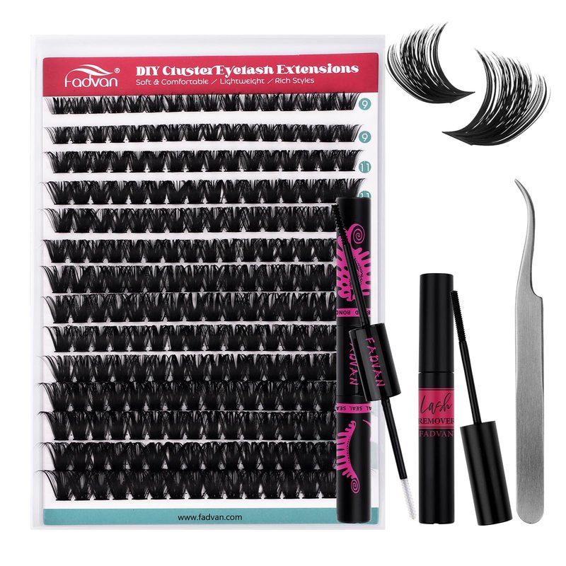 FADVAN Lash Extension Kit Thick Cluster Eyelash Extensions 9-16mm Volume Lash Clusters 100D Individual Eyelashes Kit with Lash Bond And Seal,Remover Tweezers For Beginner (100D, 0.07D, 9-16mm, Kit)