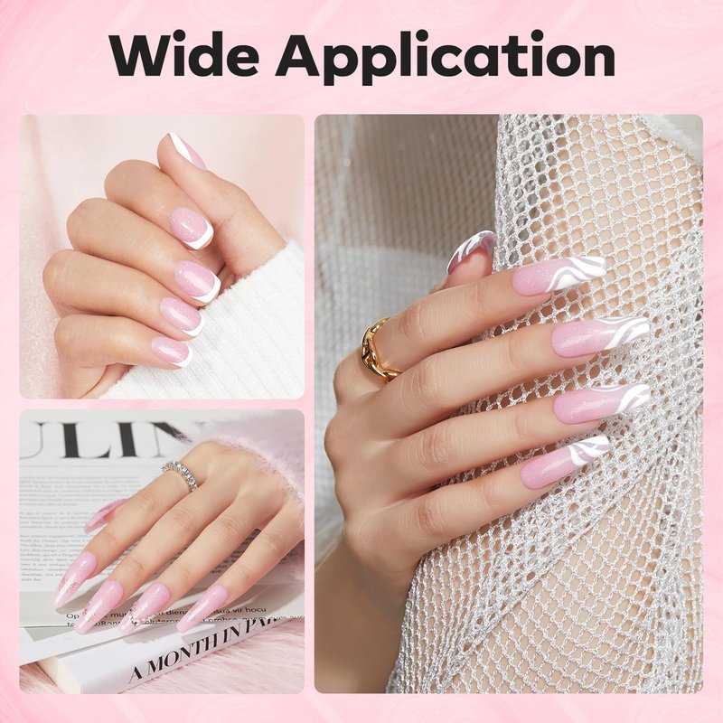 modelones Builder Nail Gel, 8-in-One Nude Pink Shimmer Builder, Glitter Sparkle Rainbow Nail Gel Polish, Jelly Pink Iridescent LED Lamp Cured Hard Rubber Color Base for Home DIY Salon Girls