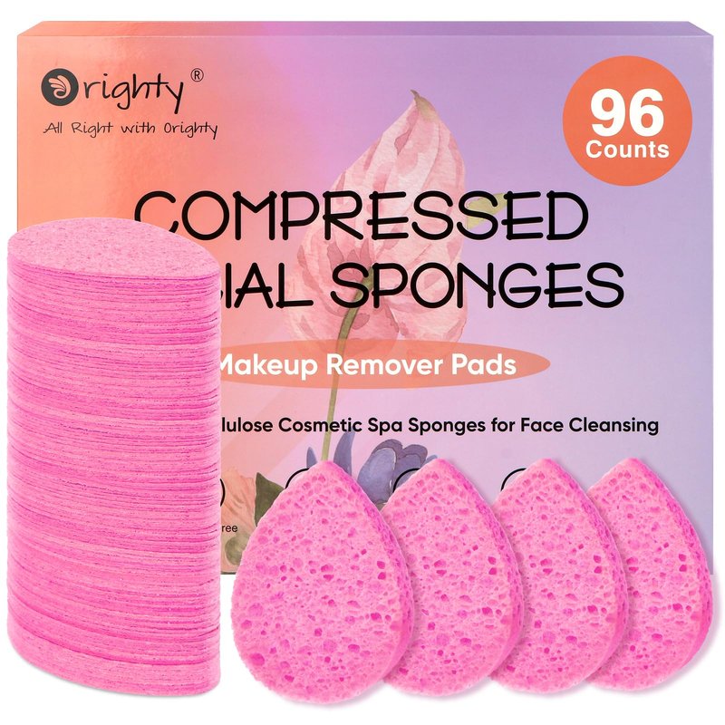 ORIGHTY 96 Count Facial Sponges for Cleansing, 100% Natural Cellulose Facial Sponges for Washing face, Compressed Cosmetic Spa Face Sponge for Exfoliating Mask, Makeup Removal, Pink