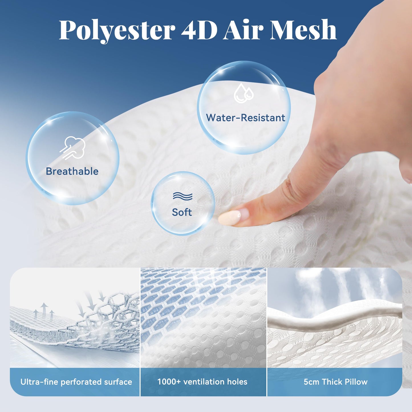 FerdY Bath Pillow for Bathtub,Thick Tub Pillows, Ergonomic Head Neck and Back Support, 6 Strong Suction Cups, Breathable 4D Air Mesh,White