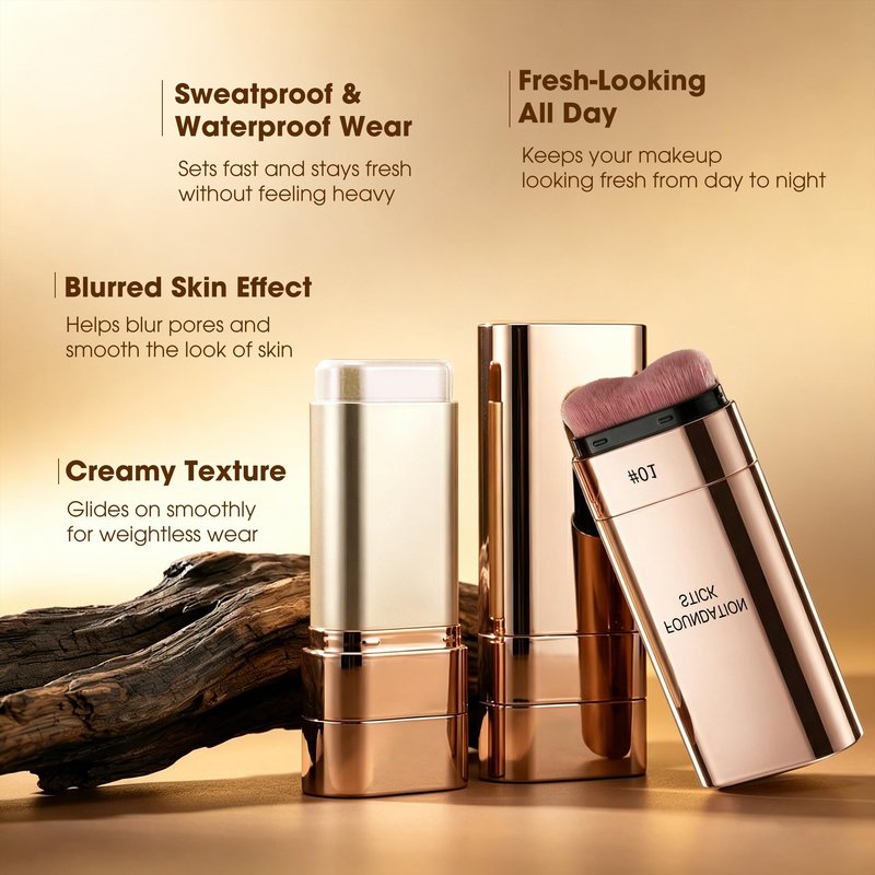 Foundation Stick, Luminous Dual-Ended Concealer Full Coverage, 2 in 1 Long-Lasting Contouring Foundation with Brush, Waterproof Korean Foundation Contour Stick Skin Friendly for Face Makeup, 01 IVORY