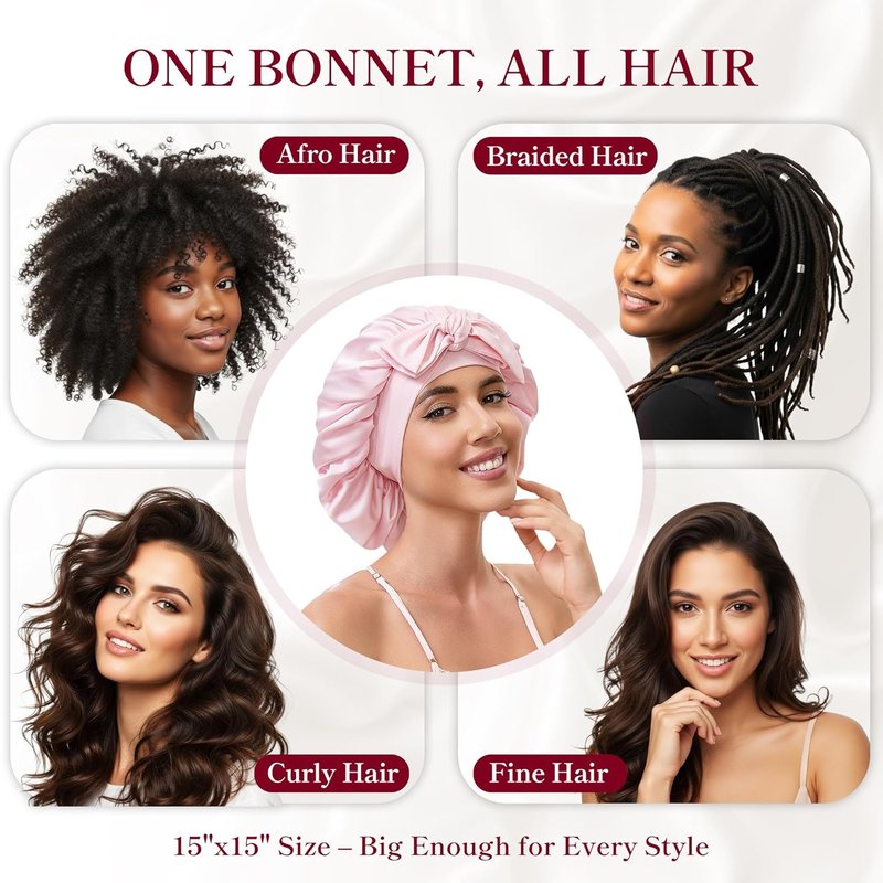 Silk Satin Bonnet for Curly Hair - Comfortable Sleep Cap for Natural Styles | Pink