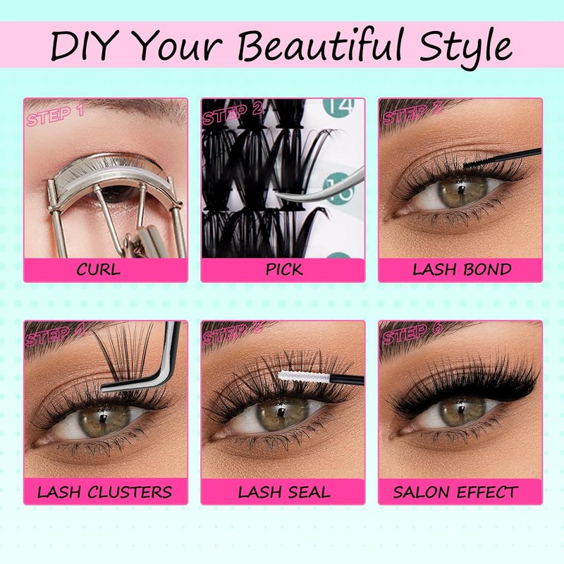FADVAN Eyelash Extension Kit - 280pcs Mixed Individual Lash Clusters 9-16mm | Includes Bond, Seal & Tweezers