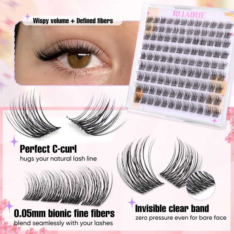Natural Lash Clusters Wispy Eyelash Clusters 8-12mm Short Lashes Clusters Daily Wear Cluster Eyelash Extensions 108pcs C-Curly Cluster Lashes Invisible Band Individual Lashes DIY Lash Extensions