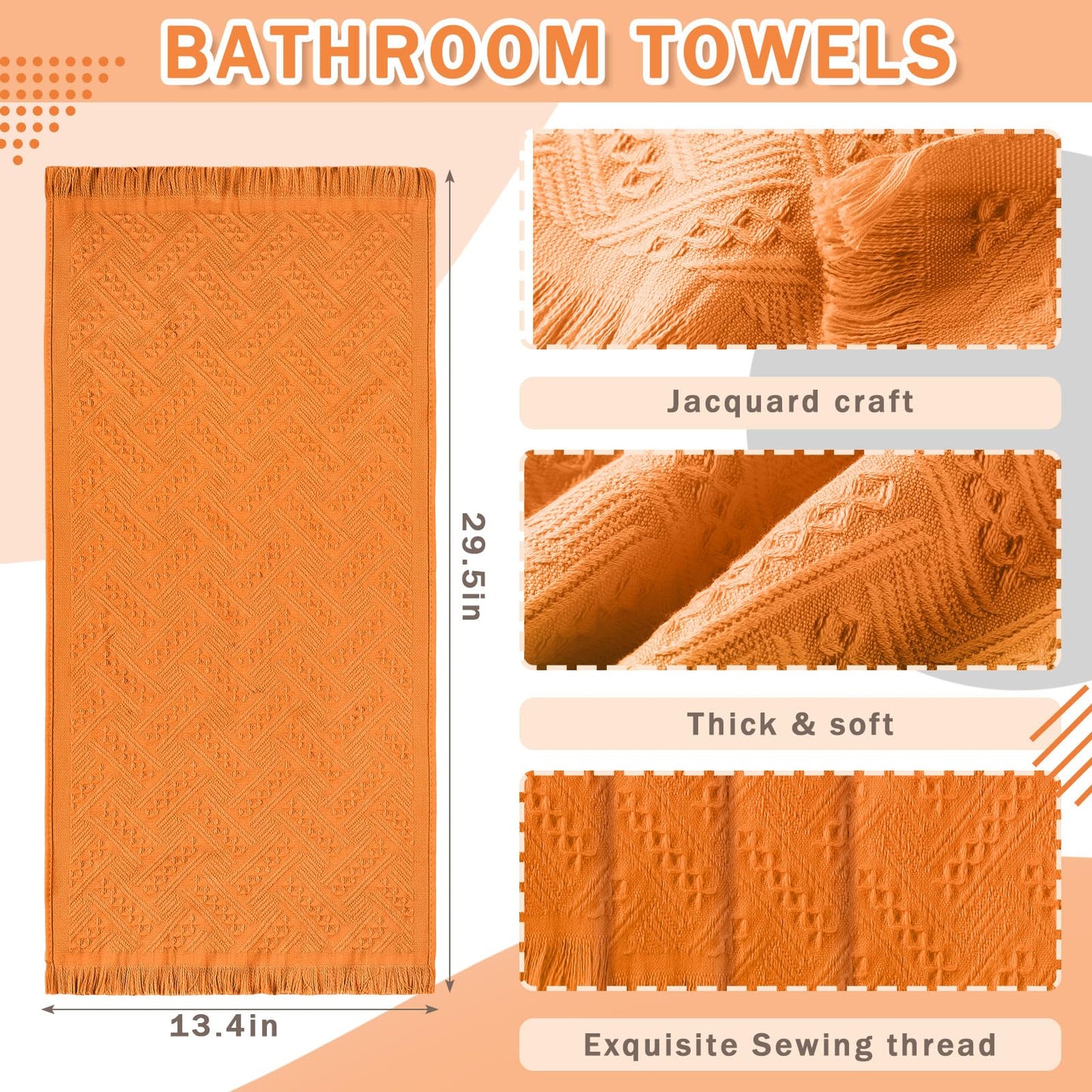 HunnmingRe 4 Pack Boho Hand Towel for Bathroom Kitchen 14x30 Inch 100% Turkish Cotton Summer Boho Decorative Towel Waffle Farmhouse Bathroom Decor Absorbent Soft Guest Gift(Orange)