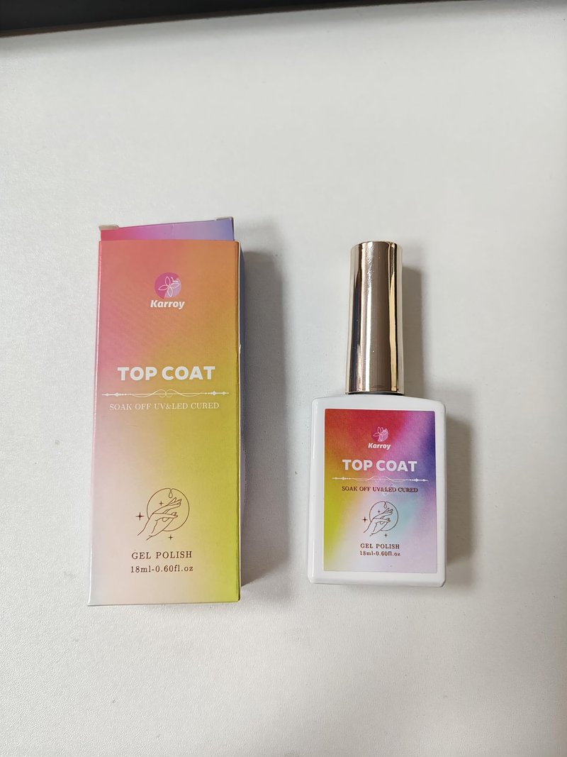 Karroy Top Coat for Gel Nail Polish, No Wipe High Glossy Long-Lasting Clear Formula, UV/LED Lamp Cured, Salon-Quality Home DIY, 1PC 18ml