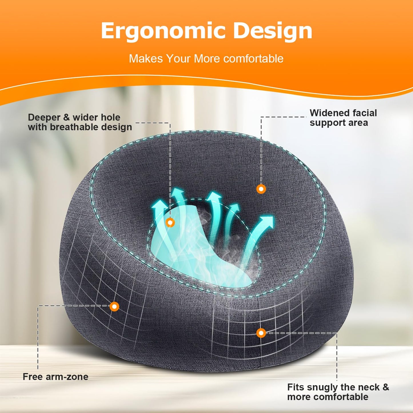 SKYIMOOO Face Down Pillow, Massage Headrest for Bed, Massage Face Cradle for Bed, BBL Pillow After Surgery Post Eye Surgery Vitrectomy Recovery (Navy Pro)