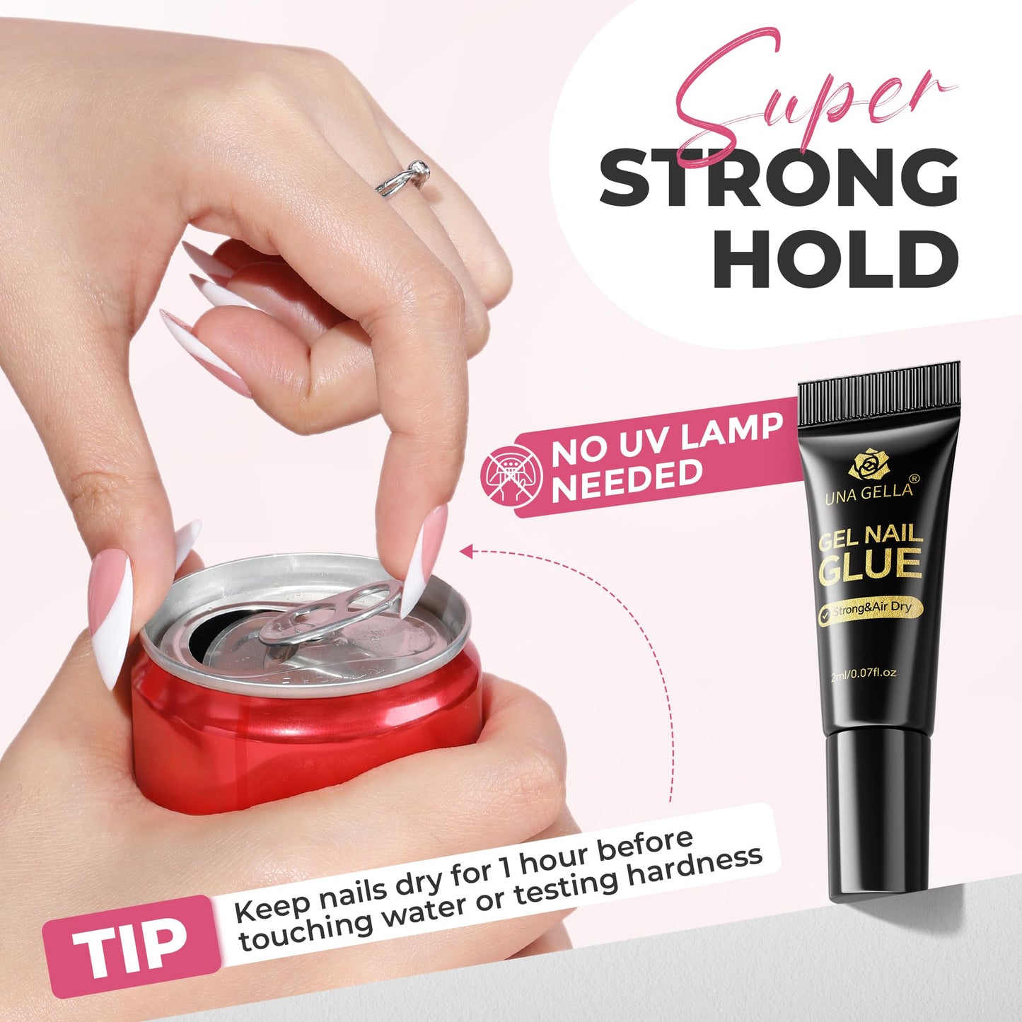 UNA GELLA Super Strong Nail Glue 2ml x 5Pcs for Press On Nails, Nail Tips & Clear Fake Nails, Mini Tubes Quick Drying Semi Solid Nail Glue for Press ons No UV Light Needed Long Lasting Mess-Free