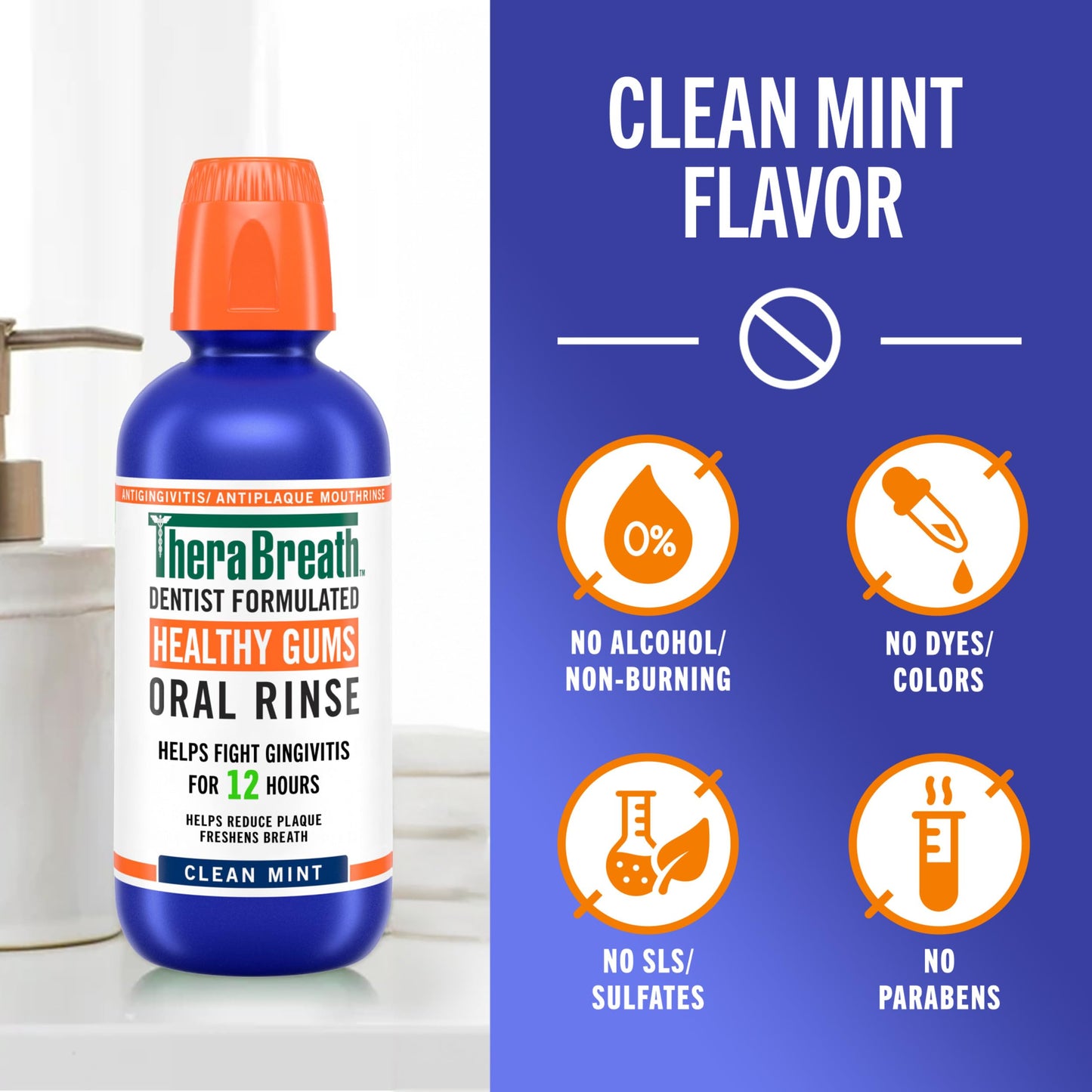 TheraBreath Healthy Gums Oral Rinse, Antigingivitis, Clean Mint Flavor, Dentist Formulated to Help Prevent Gingivitis and Support Gum Health, Alcohol Free, 1 Liter